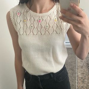 Vintage floral embroidered sleeveless knit tank